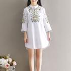 Embroidered 3/4 Sleeve Collared Dress