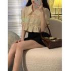Puff-sleeve Bow Cropped Blouse Almond - One Size
