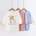 Short-sleeve Cartoon Print Lace-up T-shirt