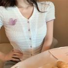 Butterfly-accent Short-sleeve Slim-fit Top