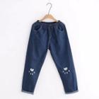 Cat Paw Embroidered Slim Fit Jeans