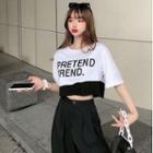 Mock Two-piece Printed Crop T-shirt