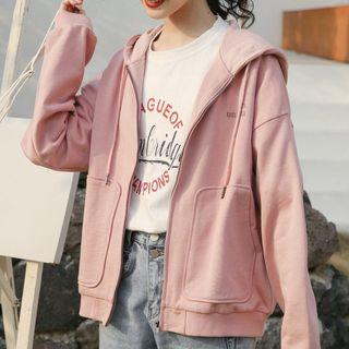 Drawstring Zip-up Hoodie Pink - One Size