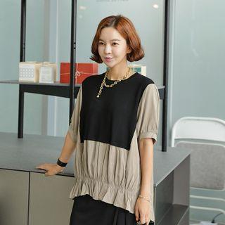 Knit-panel Ruched Blouse