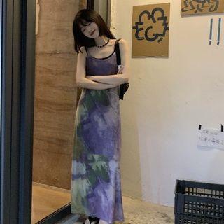 Spaghetti Strap Tie Dye Maxi Smock Dress Purple - One Size