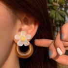 Flower Acetate Hoop Dangle Earring 1 Pair - Earrings - Flower - Acetate - Silver - Brown - One Size