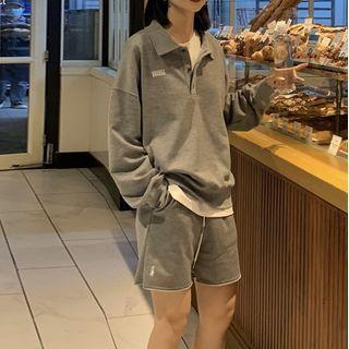 Polo-neck Sweatshirt / Wide-leg Shorts
