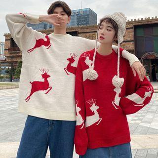 Couple Matching Reindeer Print Sweater