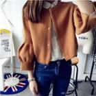 Wool Blend Buttoned Cropped Knit Cardigan