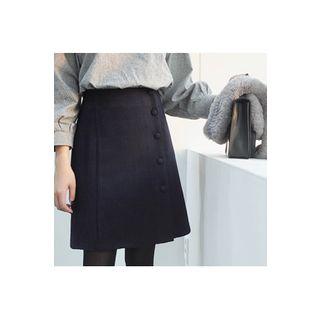 Buttoned Wool Blend A-line Mini Skirt