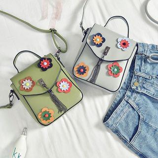 Flower Applique Tasseled Crossbody Bag