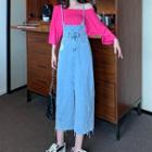 Off-shoulder Long T-shirt / Denim Pinafore Dress