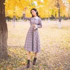 Long-sleeve Midi Plaid A-line Dress