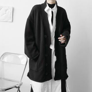 Distressed Long V-neck Cardigan