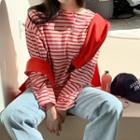 Plus Size Loose-fit Stripe Henley