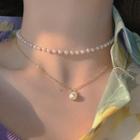 Faux Pearl Layered Choker Necklace 1 Pc - Double Layers - Gold - One Size