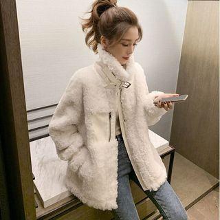 Front Pocket Belted Fleece Zip Jacket