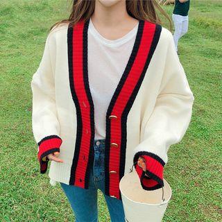 Contrast-trim Cardigan Off-white - One Size