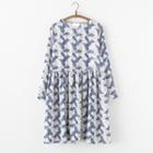 Feather Print Long-sleeve A-line Dress