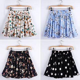 Printed Chiffon Pleated A-line Skirt