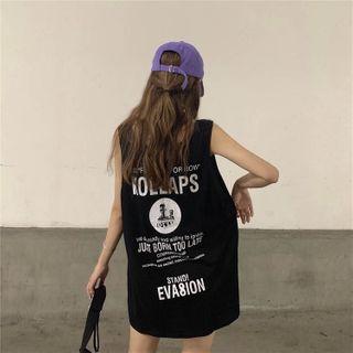 Elbow-sleeve Plain T-shirt / Lettering Print Tank Top
