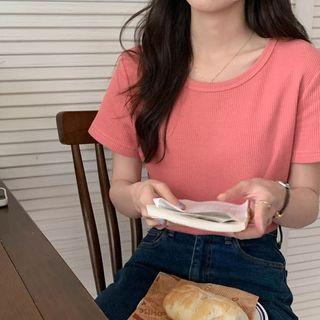 Short-sleeve Plain Waffle Top