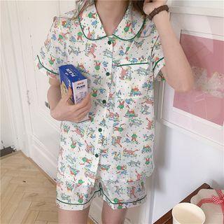 Short-sleeve Print Sleep Dress / Sleep Top / Shorts / Set