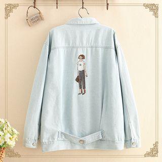 Women Embroidered Back Long-sleeve Denim Jacket