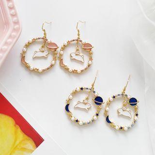 Rabbit Accent Beaded Rhinestone Hoop Earring