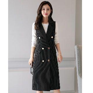 Sleeveless Striped Double-breasted Dress