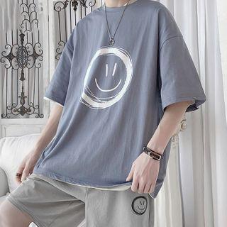 Short-sleeve Cartoon Print T-shirt / Drawstring Shorts