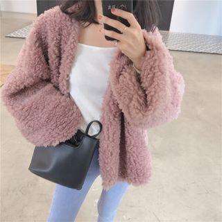 Faux Fur Fleece Open Front Jacket