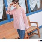 Tie-cuff Striped Panel Long-sleeve Top