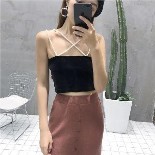 Sleeveless Beaded Strap Top