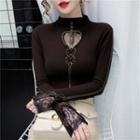 Long-sleeve Cut-out Mesh Panel Top