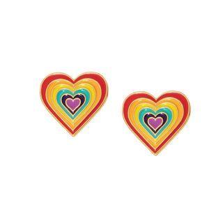 Heart Earring E1119 - 1 Pair - Love Heart - Red & Yellow & Green - One Size