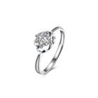 925 Sterling Silver Fashion Elegant Openwork Flower Adjustable Ring With Cubic Zircon Silver - One Size