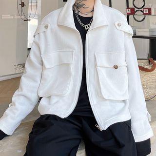 Long-sleeve Plain Zip Cargo Jacket