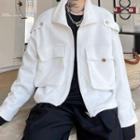 Long-sleeve Plain Zip Cargo Jacket