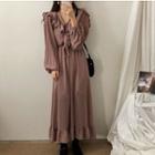 Long-sleeve Ruffle A-line Maxi Dress