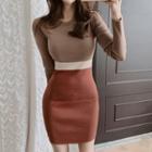 Color Panel Mini Knit Sheath Dress As Shown In Figure - One Size