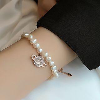 Rhinestone Planet Faux Pearl Bracelet Bracelet - Faux Pear; - Rose Gold & White - One Size