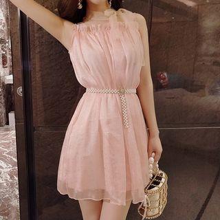 Frilled Trim Mini Prom Dress With Beaded Belt