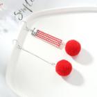 Non-matching Pom Pom Drop Earring 1 Pair - Pom Pom - Red - One Size