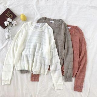 Plain Crewneck Cut Out Long-sleeve Knit Top