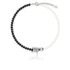 Asymmetrical Faux Pearl Alloy Necklace 1 Pc - Black & White - One Size