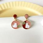 Cat Disc Glaze Alloy Dangle Earring 1 Pr - Gold - One Size