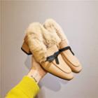 Tie-front Furry Chunky-heel Loafers