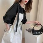 Set: Elbow-sleeve Plain Top + Midi Overall Dress