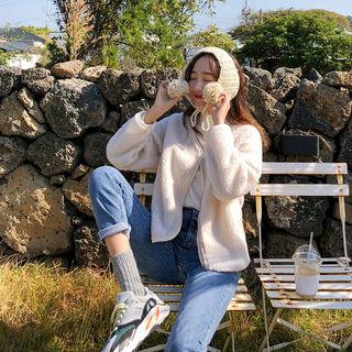 V-neck Sherpa Fleece Zip Jacket